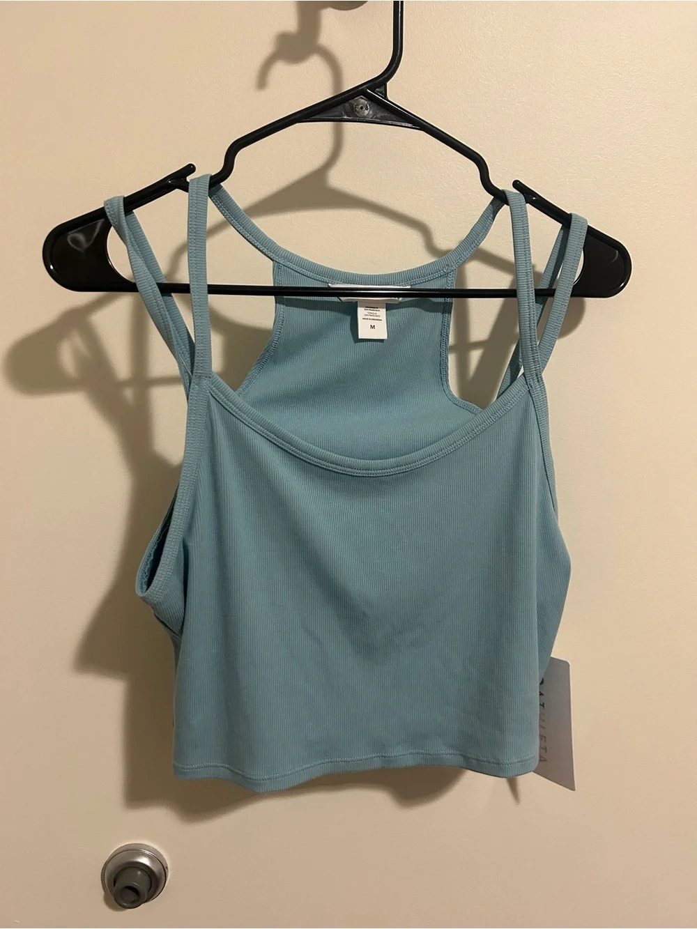New! Athleta Light Blue Signature Rub Wide Binding Tank Crop Tank Medium NWT - Picture 1 of 4